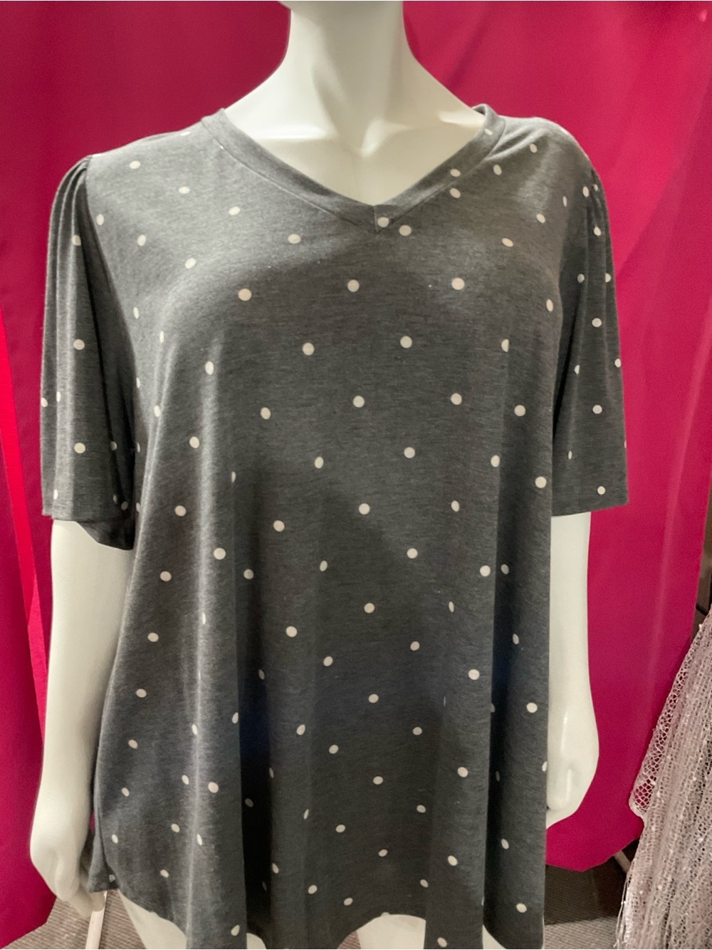 Women's Plus Size Gray Polka Dot V-Neck Top